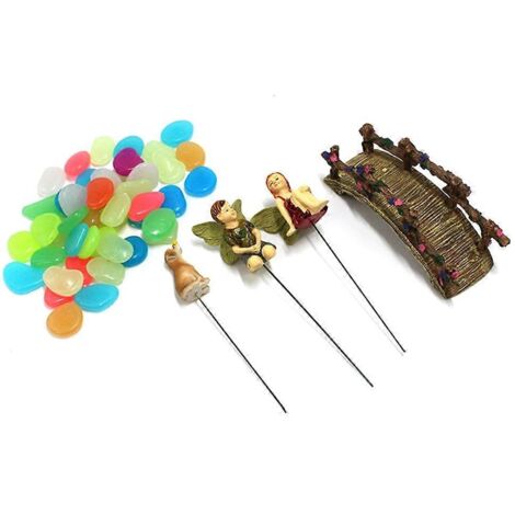 Accessoires pour jardin féerique d'extérieur et d'intérieur, fées miniatures, piquet, pierre de pont
