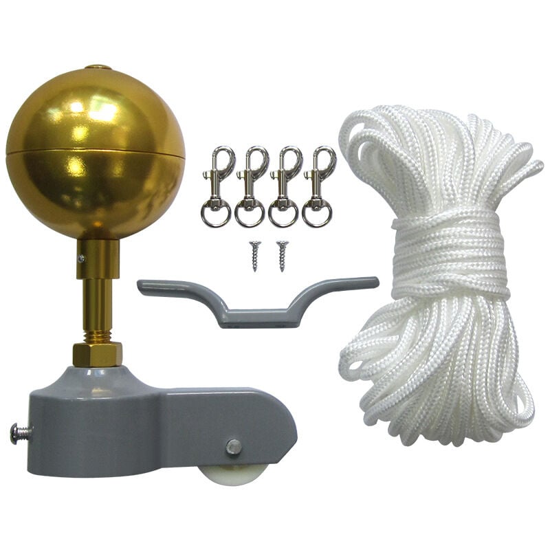 Csparkv - Accessoires pour mât de drapeau - Kit d'accessoires pour mât de drapeaux - Forme ronde - Boule dorée - Vis à clip - Pour intérieur et