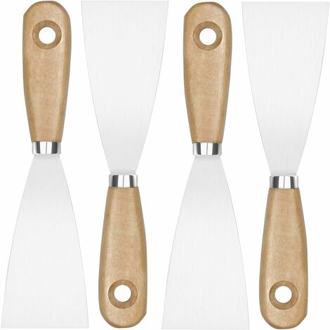 Accessoires pour pistolet à air chaud, Spatule Enduit, 4Pcs Grattoirs à Peinture avec Manche en Bois, Couteaux à peindre pour Papier Peint et Murs