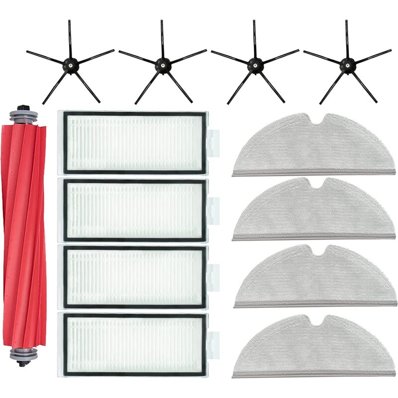 Cozevdnt - Accessoires pour Roborock Q7 Max + Chiffon Lingettes Serpillière Brosses Latérales Rouleau Principal Xiaomi Noir Pièces de Rechange pour