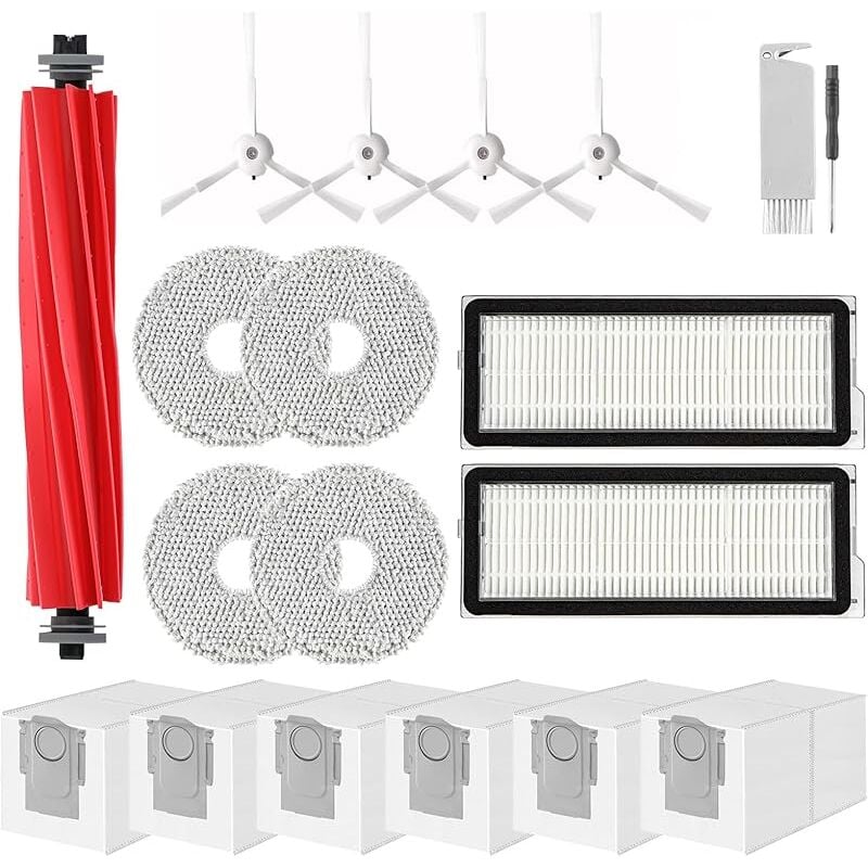 Accessoires pour Roborock Qrevo Pro, Qrevo s, Qrevo MaxV Aspirateur,1 Brosse Principale, 2 Filtres hepa, 6 Sacs à Poussière