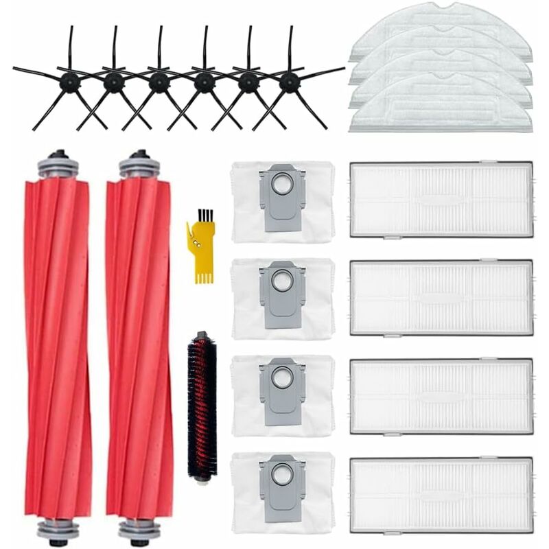 Accessoires pour roborock S7 Pro Ultra S7 Max Ultra S7 MaxV Ultra Robot Aspirateur Pièces de rechange 20 Packs 2 Brosses principales & 4 Filtres & 6