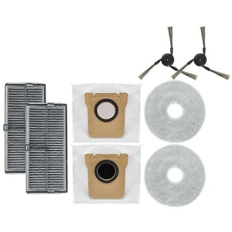 Accessoires pour robot aspirateur Xiaomi Mijia M40 : brosse latérale, filtre, sac à poussière et serpillière.