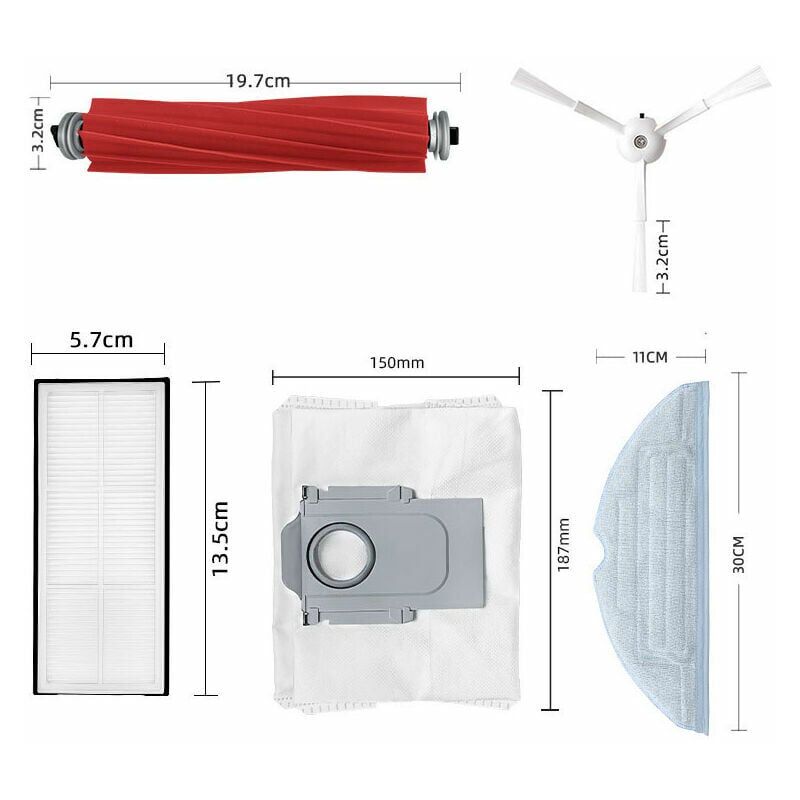 Accessoires pour robot Roborock S7 MaxV Ultra / S7 MaxV / S7 Plus / S7 Max / S7 (1 brosse principale + 3 filtres + 4 brosses latérales + 3 sacs à