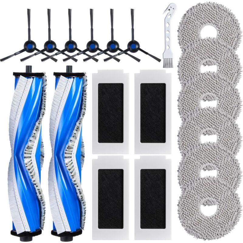 Accessoires Rechange pour ECOVACS T30 Omni/ T30 PRO Omni Aspirateur, Kit d'accessoires avec 2 Brosses Principales, 4 Filtres, 6 Brosses Latérales, 6