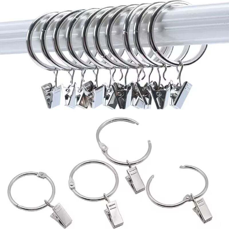 Accessoires rideau, 30 anneaux de rideaux PCS avec pinces, pinces à draperie solides, crochets sur support de tige de tension, diamètre intérieur