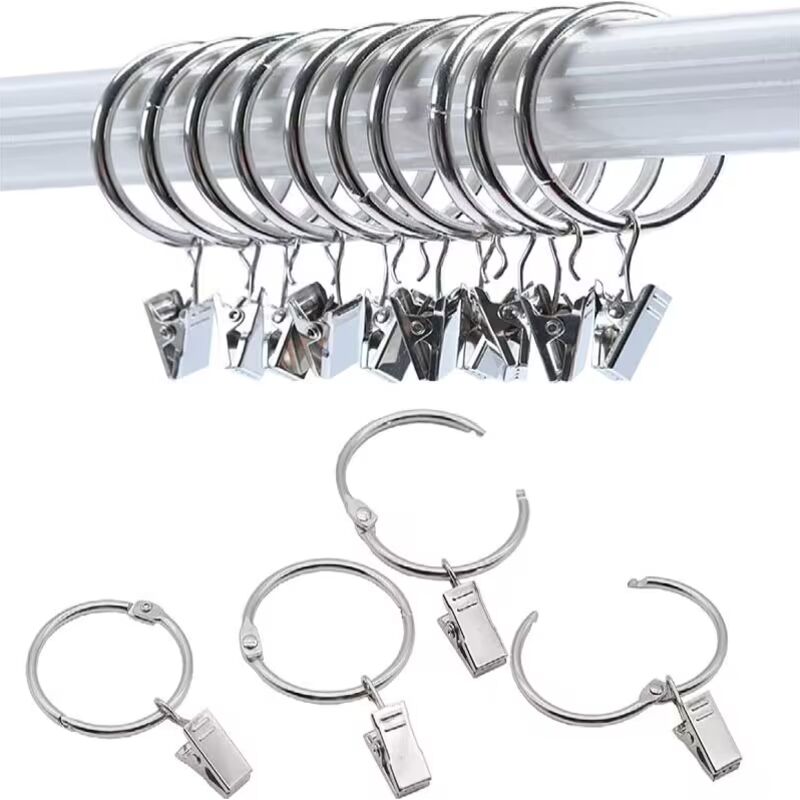 Accessoires rideau, 30 anneaux de rideaux pcs avec pinces, pinces à draperie solides, crochets sur support de tige de tension, diamètre intérieur