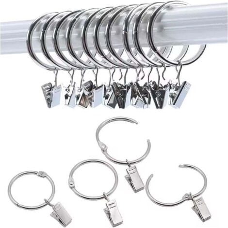 Accessoires rideau, 30 anneaux de rideaux PCS avec pinces, pinces à draperie solides, crochets sur support de tige de tension, diamètre intérieur oeillets en métal rideaux décoratifs cintres de fenêtr