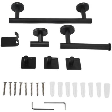 Accessoires Salle de Bain 7 Pièces - Porte-Serviettes Inox 304 Antirouille, Support Papier Toilette et Crochets pour Mur - Installation Invisible avec Vis Incluses (31 oz)
