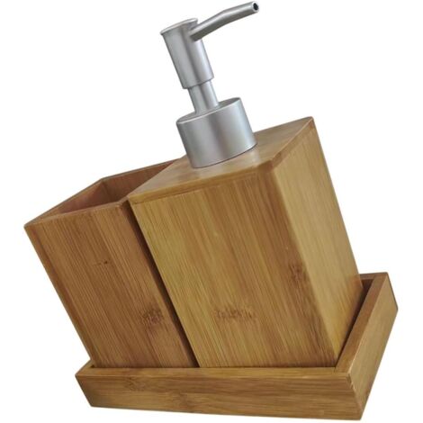 Accessoires Salle de Bain Bambou Set Porte-Brosse à Dents Distributeur