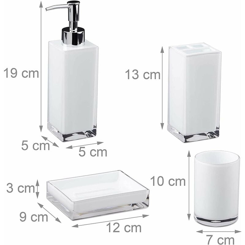 Accessoires salle de bain set 4 pièces distributeur savon gobelet brosse à dent porte savon plastique blanc