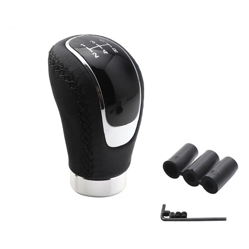 Accessoires Voiture Pommeau Levier Vitesse Manuel Universel, en Alliage D'aluminium en Cuir Avec 3 Adaptateurs 8mm 10mm 12mm (Black)