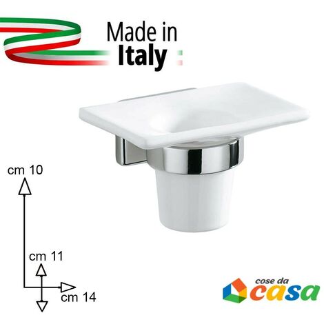 Accessori arredo per bagno bicchiere porta spazzolini da muro metallo e ceramica  bianco moderno prodotto in ITALIA