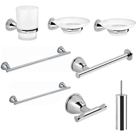 Accessori bagno GEDY Genziana set acciaio cromo vetro sapone spazzolino salviette