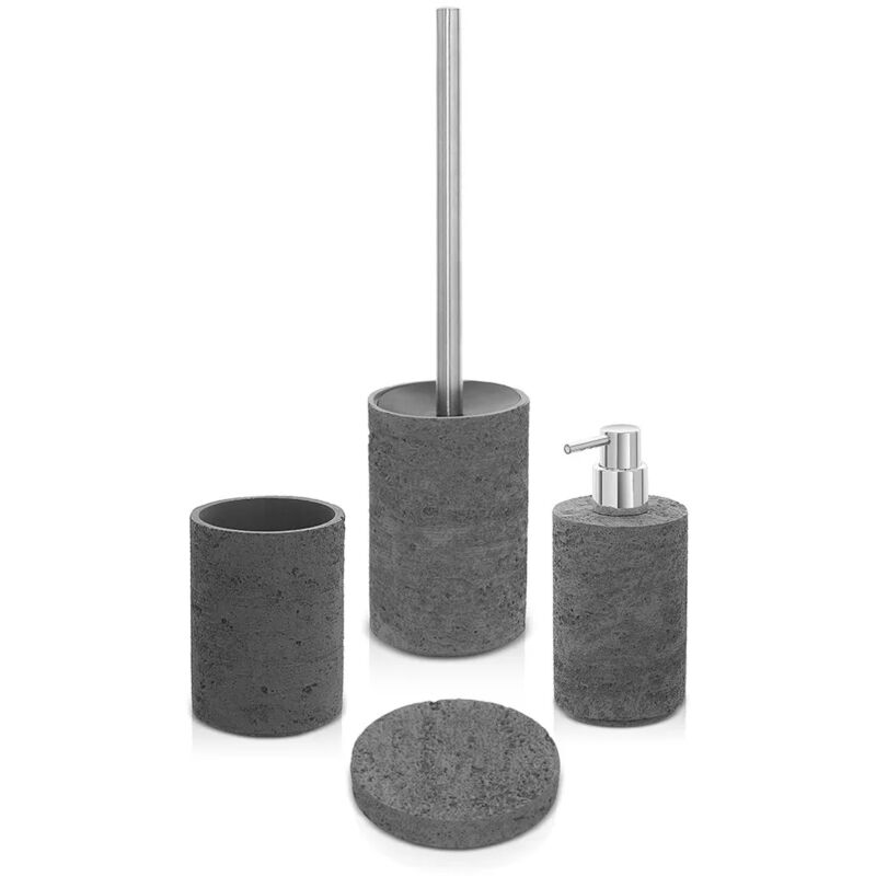 Accessori Bagno In Set Completo Da 4 Pezzi Grigio In Resina Effetto...