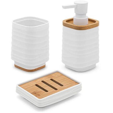 Accessori bagno in set da 3 pezzi in abs bianco linea Wave