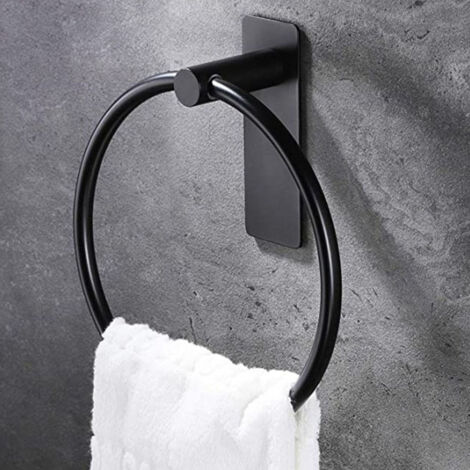 Accessori da bagno autoadesivi rotondi per portasciugamani, neri