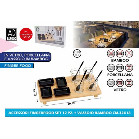 Set aperitivo 2 ciotole in ceramica con supporto tagliere in legno  antipastiera finger food