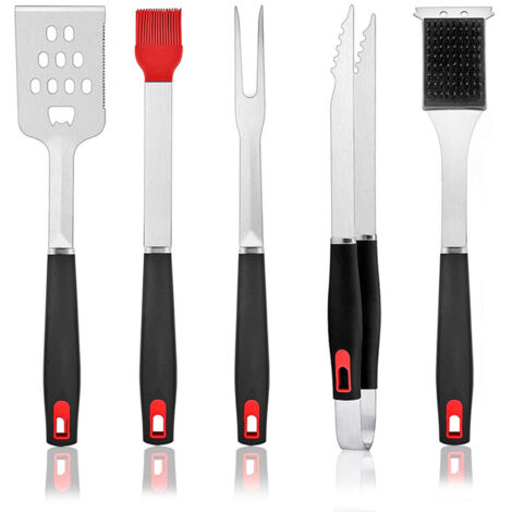 Accessori per barbecue, set di 5 utensili per barbecue da esterno in acciaio inossidabile, resistenti e lavabili in lavastoviglie, resistenti al calore