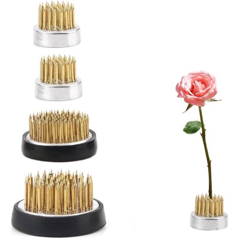 Accessori per composizioni floreali: supporto rotondo con 4 aghi in ottone (2,3 cm e 3,4 cm), base antiscivolo in acciaio inox, ideale per ikebana, giardino, hotel e decorazioni d'interni.