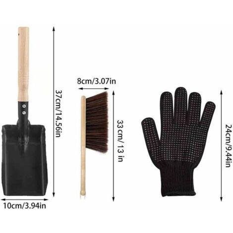 Accessori per il camino, accessori per la stufa a legna, stufa a legna, caminetto, strumento per la pulizia del caminetto incluso, set di paletta e spazzola per la cenere, guanti da casa inclusi