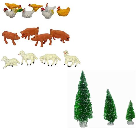 Accessori per presepe 25 pezzi alberi galline galli maiali pecorella animali decorazioni natalizie ornamento capanna di natale