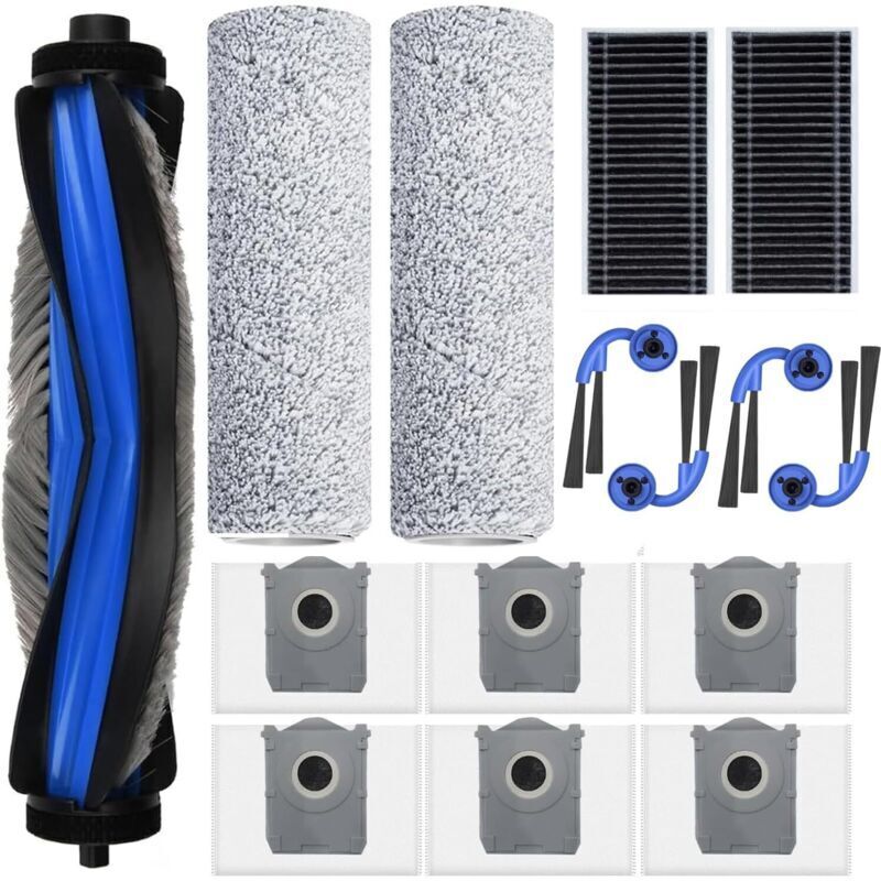 Accessories for Ecovacs Deebot X9 Pro Omni: 1 main brush, 6 dust bags, 2 cleaning cloths, 2 filters, 4 side brushes, spare parts accessory kit