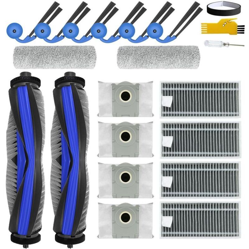 Accessories for ECOVACS DEEBOT X9 Pro Omni / X9 Pro Robot Vacuum Cleaner: 19 packs including 2 main brushes, 4 filters, 6 side brushes, 2 roller