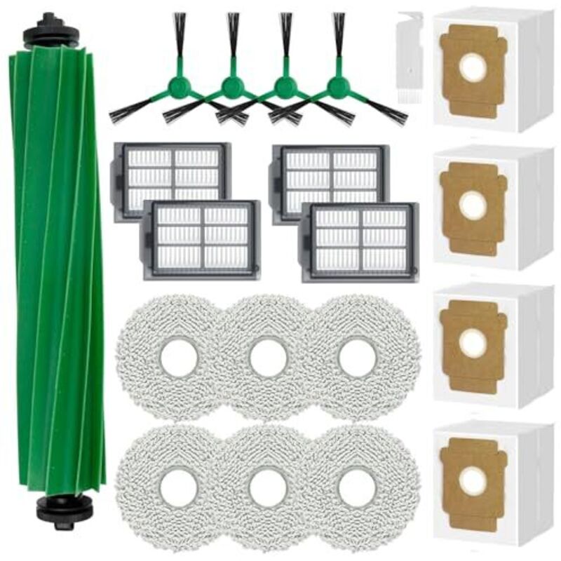 Accessories for iRobot Roomba Plus 505 Combo/Plus 405 Combo, replacement parts set consisting of: 1 main brush, 4 dust bags, 6 cloths, 4 HEPA