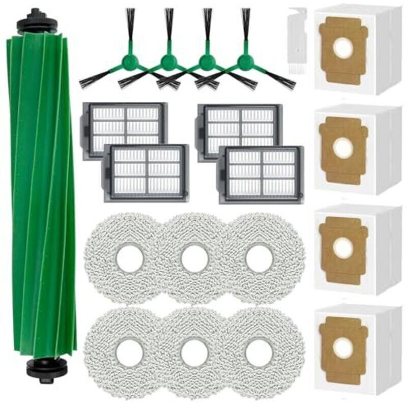 Accessories for iRobot Roomba Plus 505 Combo/Plus 405 Combo, spare parts kit including: 1 main brush, 4 dust bags, 6 cloths, 4 HEPA filters, 4 side