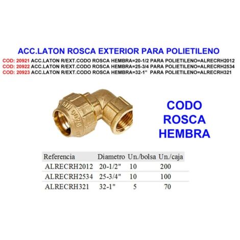 Accessorio in ottone filettato femmina 20-1/2 per polietilene RECRH 2012
