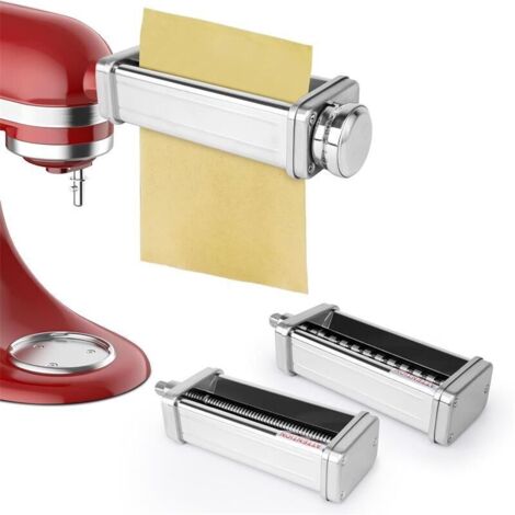 Accessorio per la pasta KitchenAid, comprendente una sfogliatrice, una taglia-spaghetti e una taglia-fettuccine per la macchina per la pasta KitchenAid.