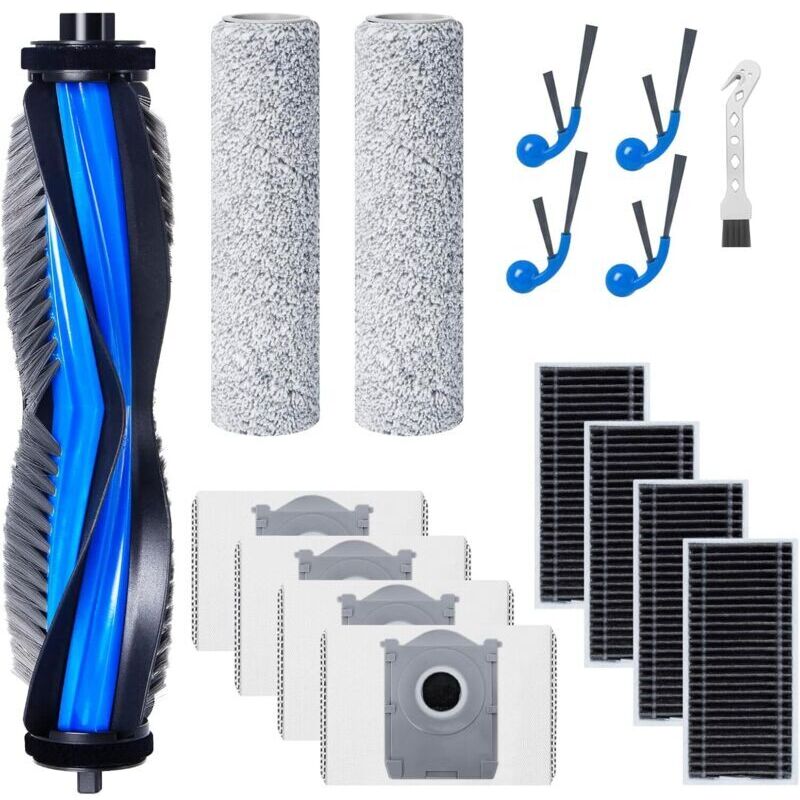Accessory kit for ECOVACS DEEBOT T80 OMNI/X8 OMNI/X8 Pro OMNI Robot Vacuum Cleaner: 1 main brush, 4 filters, 2 roller wipes, 4 side brushes, 4 dust