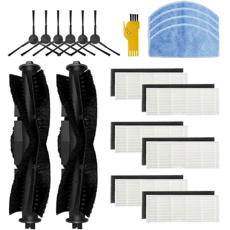 Accessory kit for Tikom G8000 Pro G8000 robot vacuum cleaner. Replacement parts, 18 packs: 2 main brushes, 6 filters, 6 side brushes, 4 mop pads.