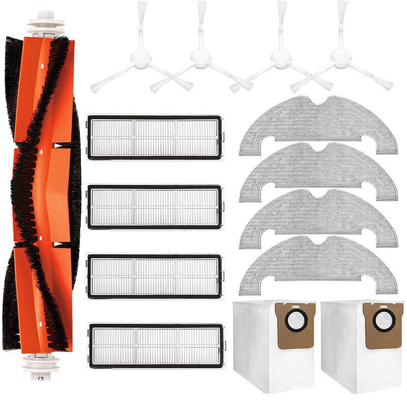 Accessory Kit Spare Parts for Dreame D10 Plus RLS3D Robot Vacuum Cleaners, 1 Main Brush, 4 Side Brushes, 4 Filters, 4 Mop Pads, 2 Vacuum Bags.