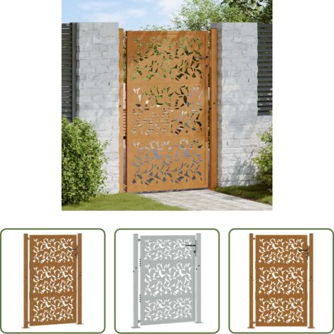 Acciaio corten -  Cancello da giardino 100x125 cm in acciaio corten con design a foglia