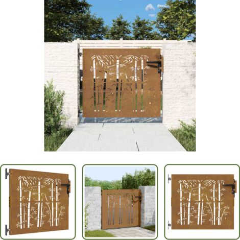 Acciaio corten -  Cancello da giardino 85x100 cm in acciaio corten e bambù