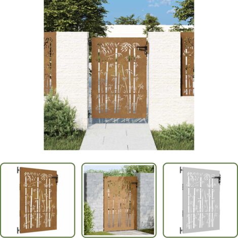 Acciaio corten -  Cancello da giardino 85x125 cm in acciaio Corten e design in bambù