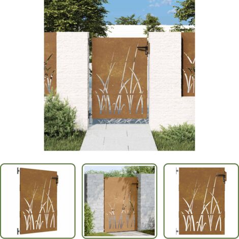 Acciaio corten -  Cancello da giardino 85x150 cm in acciaio Corten con design erba