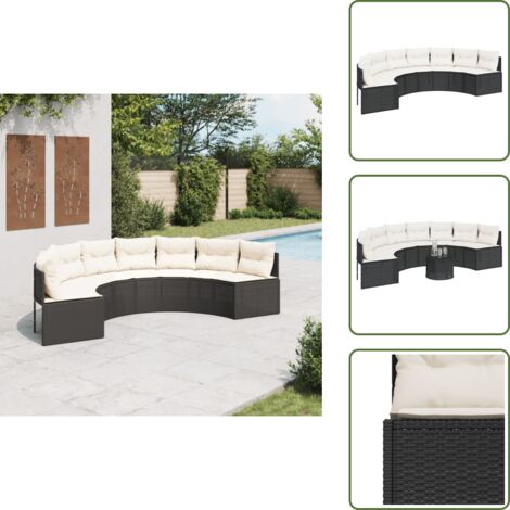 Acciaio verniciato - vidaXL Divano da Giardino con Cuscini Semicircolare in Polyrattan - Mobili da esterno