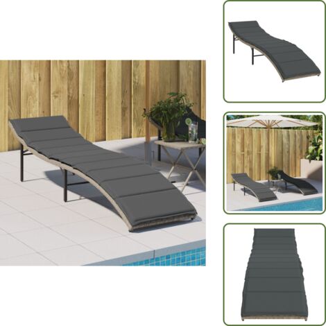 Acciaio verniciato - vidaXL Lettino Prendisole con Cuscino Grigio 55x199x50cm in Polyrattan - Seduta all'aperto
