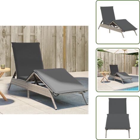 Acciaio verniciato - vidaXL Lettino Prendisole con Cuscino Grigio Chiaro in Polyrattan - Seduta all'aperto