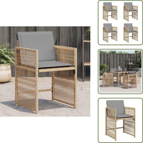 Acciaio verniciato - vidaXL Sedie da Giardino con Cuscini 4 pz Beige Misto in Polyrattan - Rivestimento sfoderabile