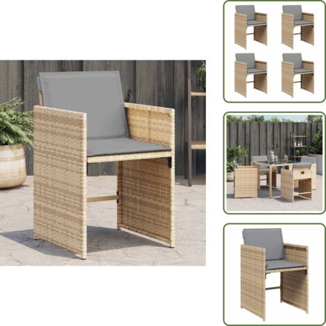 Acciaio verniciato - vidaXL Sedie da Giardino con Cuscini 4 pz Beige Misto in Polyrattan - Rivestimento sfoderabile