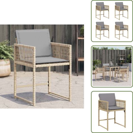 Acciaio verniciato - vidaXL Sedie da Giardino con Cuscini 4 pz Beige Misto in Polyrattan - Rivestimento sfoderabile