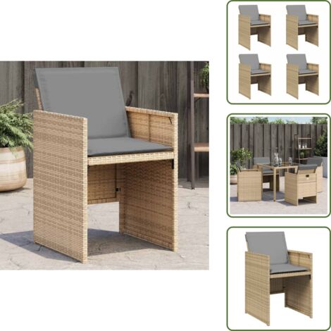 Acciaio verniciato - vidaXL Sedie da Giardino con Cuscini 4 pz Beige Misto in Polyrattan - Rivestimento sfoderabile