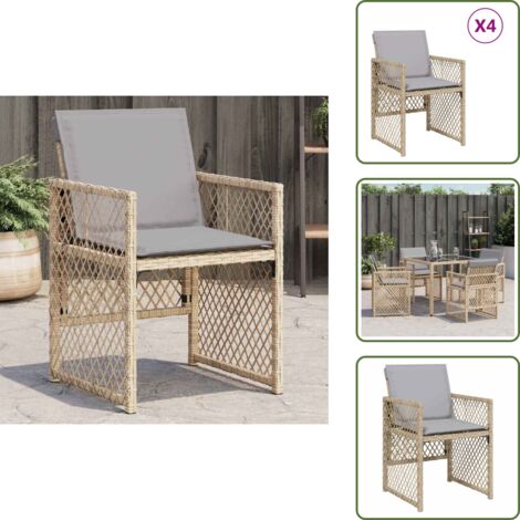 Acciaio verniciato - vidaXL Sedie da Giardino con Cuscini 4 pz Beige Misto in Polyrattan - Rivestimento sfoderabile