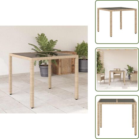Acciaio verniciato - vidaXL Tavolo da Giardino con Piano Vetro Beige 90x90x75 cm Polyrattan - Mobili da esterno