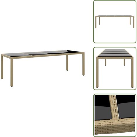Acciaio verniciato - vidaXL Tavolo da Giardino con Piano Vetro Beige in Polyrattan - Vetro temperato