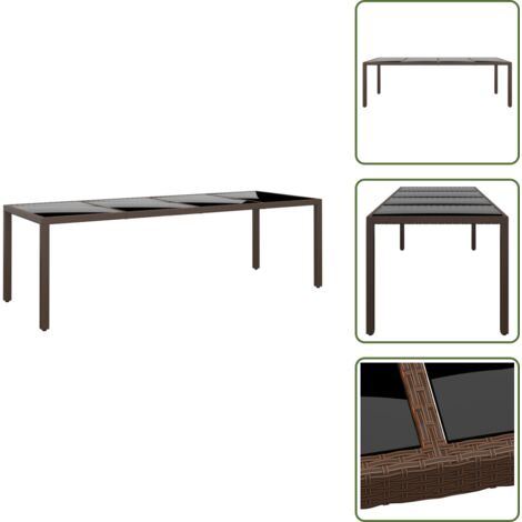 Acciaio verniciato - vidaXL Tavolo da Giardino con Piano Vetro Marrone in Polyrattan - Vetro temperato